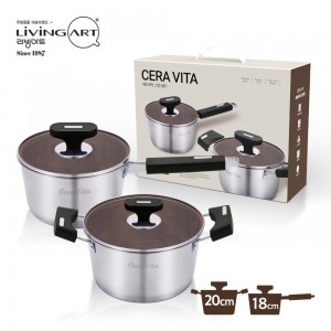 J-리빙아트 IH 세라비타 스텐냄비 2종세트 (편수18cm/양수20cm) - 카톤단위 6개