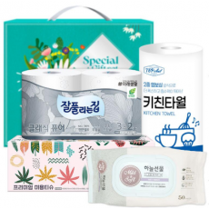 집들이세트4종1호(미용티슈150매,클래식25M*2롤,롤타입키친타올,물티슈50매)