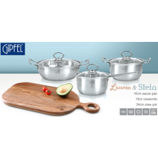 [기펠]슈타인 인덕션 냄비 6PC+ 캄포 나무 도마(52cm)