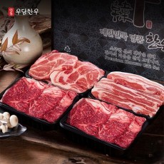 (면세) [안동우담한우]1+등급이상 한우 꽃등심, 한돈 혼합구이세트 1.6kg(꽃등심400g*2+삼겹살400g + 목살400g)